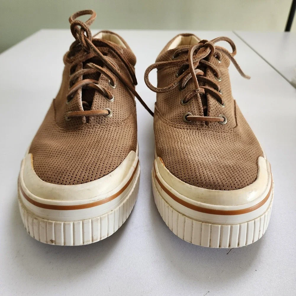 Ocean Pacific Mens Sneakers Perforated Leather Size 12 Almond Brown Skater Beach
